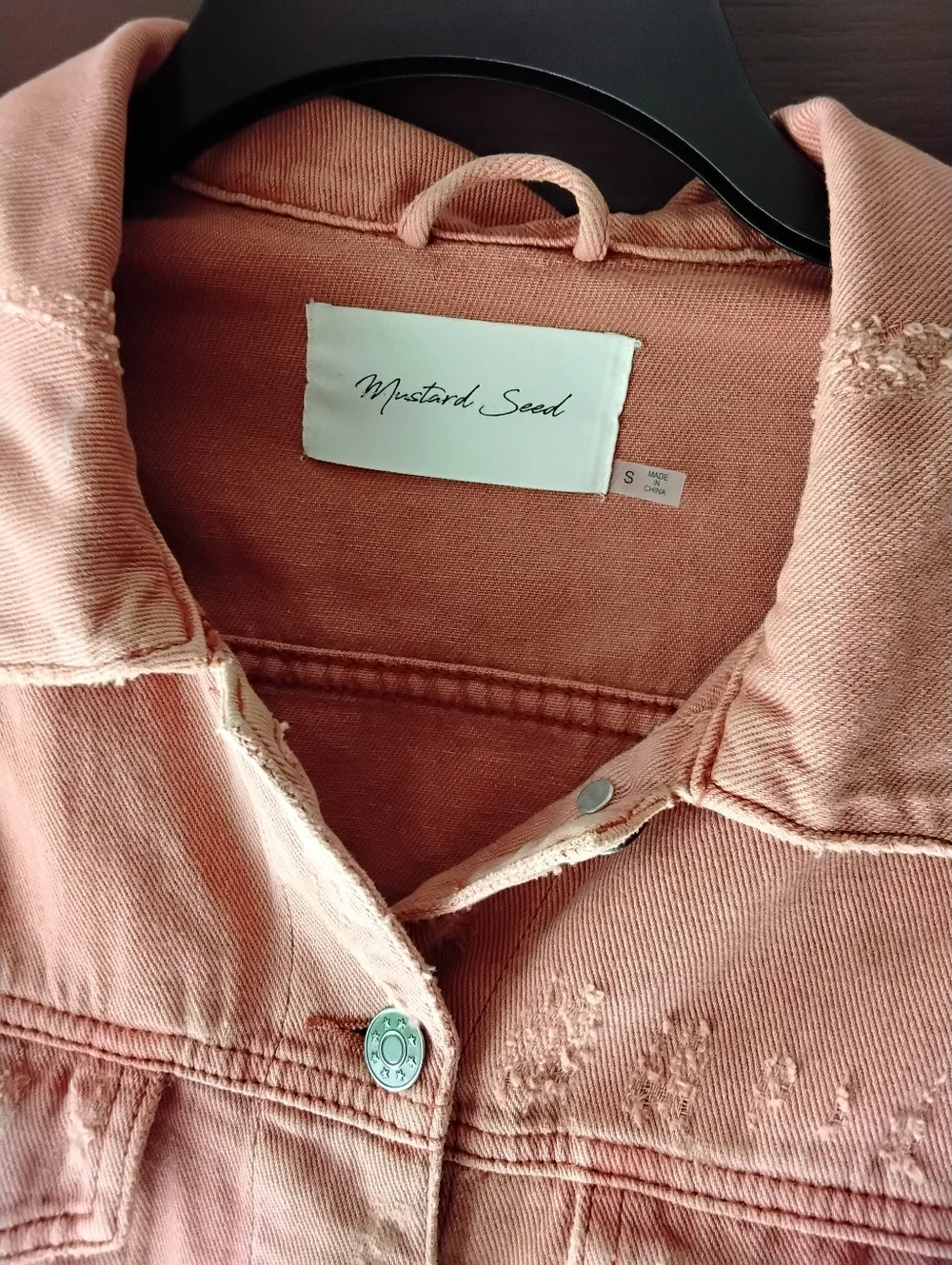 Mustard Seed Women's Distressed Denim Jacket - Peach Small - Picture 3 of 5